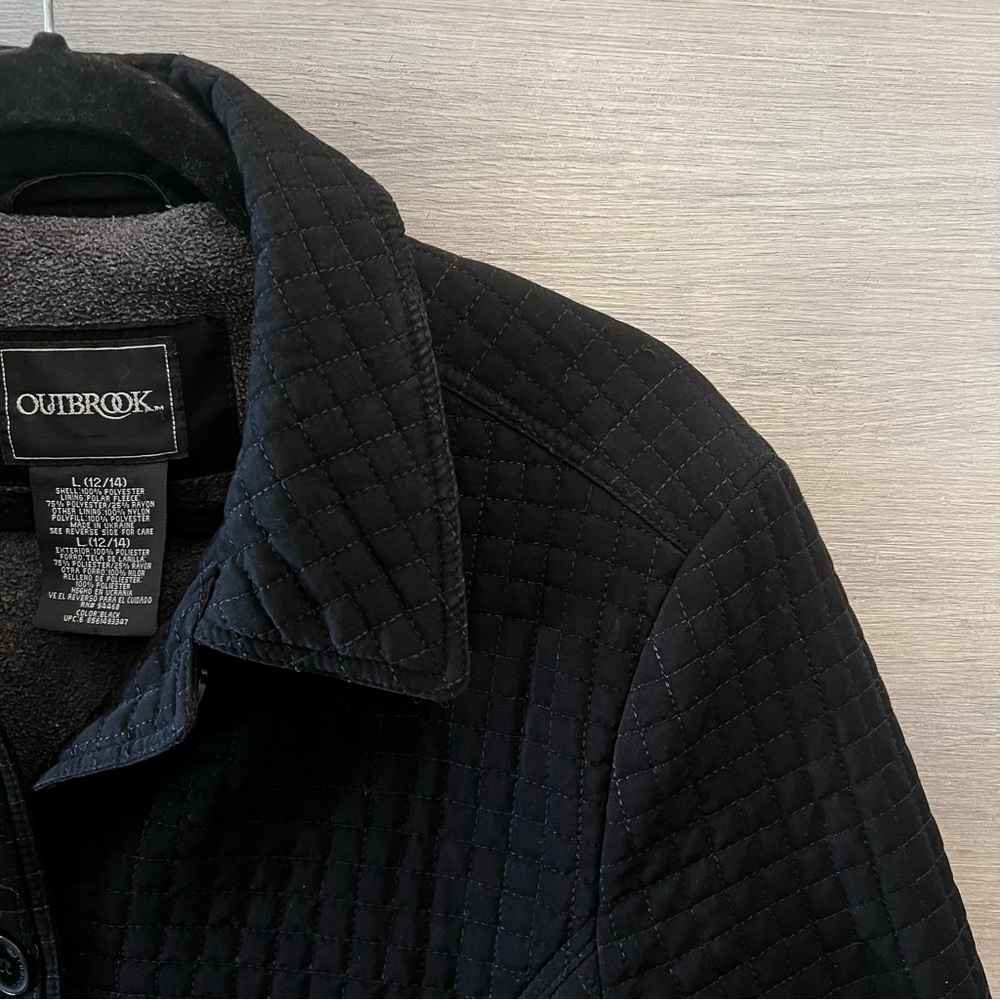 Outbrook‎ Classic Black Quilted Overcoat Jacket Large 12/14 Good Condition - Picture 2 of 11